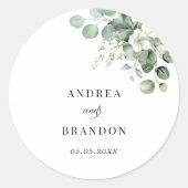 Weißer Eukalyptus Floral Minimalistisch Elegante H Runder Aufkleber (Vorderseite)