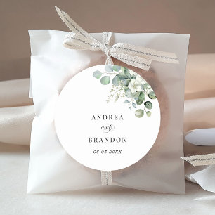 Weißer Eukalyptus Floral Minimalistisch Elegante H Runder Aufkleber