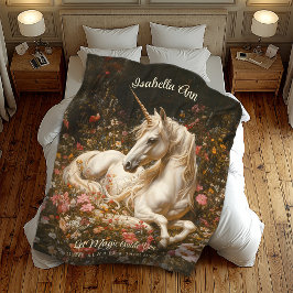 Weißer Fantasy-Wald Unicorn Verweilen in den Blume Fleecedecke