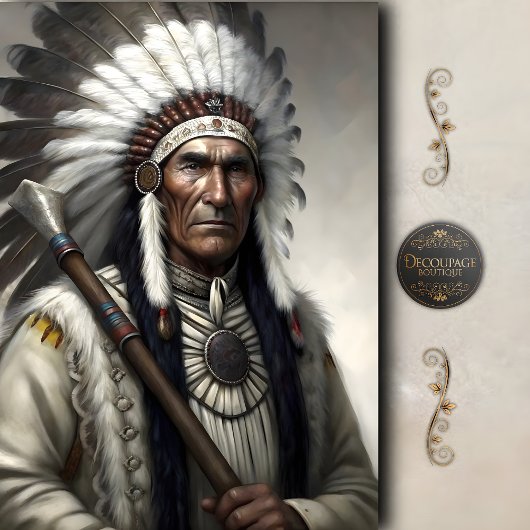 Weißer Federnhäuptling & Tomahawk Dekoupage Seidenpapier