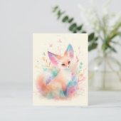 Weißer Fennek Fuchs mit Pastell-Regenbogen-Ohr Postkarte (Stehend Vorderseite)