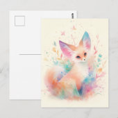 Weißer Fennek Fuchs mit Pastell-Regenbogen-Ohr Postkarte (Vorne/Hinten)
