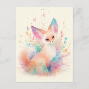 Weißer Fennek Fuchs mit Pastell-Regenbogen-Ohr Postkarte