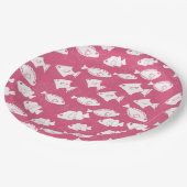Weißer Fisch Schwimmen am rosa Meer Pappteller (Schrägansicht)