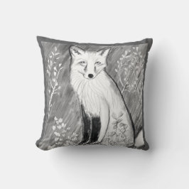 WEISSER FOX AUF GRAUER-PILLOW KISSEN