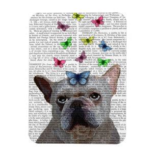 Weißer Französischer Bulldog und Schmetterlinge Magnet