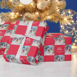 Weißer Französischer Bulldogge im Schnee Roter Wei Geschenkpapier