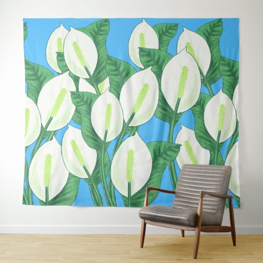 Weißer Frieden liegt auf hellblauem Untergrund Wandteppich (Beispiel (Horizontal))