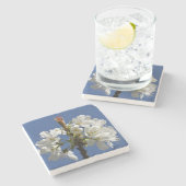 Weißer Frühlingsblut Steinuntersetzer (Seitenansicht)