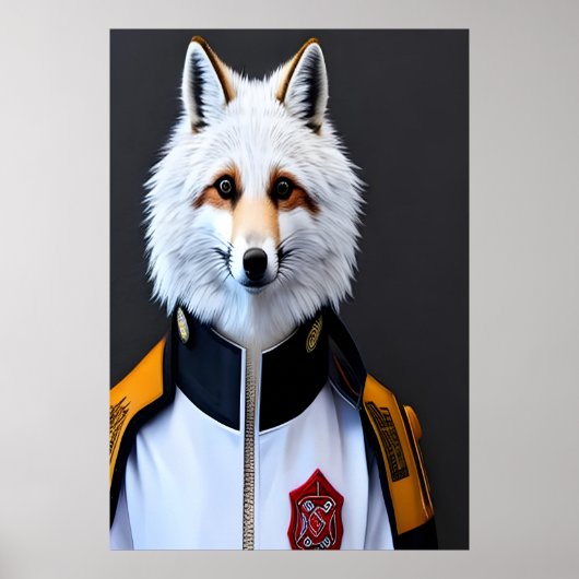 Weißer Fuchs im Feuerwehrmann | AI Art Poster (Vorne)