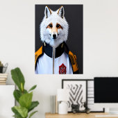 Weißer Fuchs im Feuerwehrmann | AI Art Poster (Heimbüro)