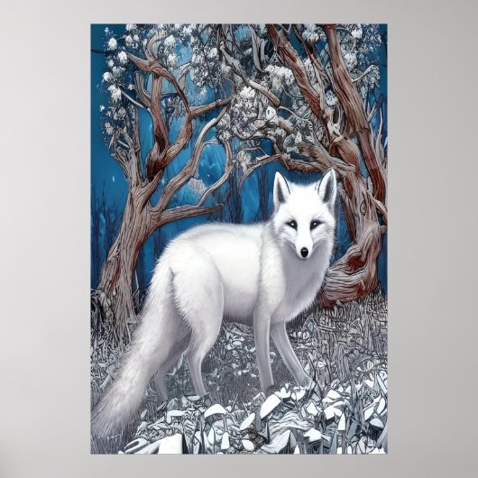 Weißer Fuchs im weißen Wald | AI Art Poster (Vorne)