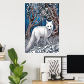 Weißer Fuchs im weißen Wald | AI Art Poster (Heimbüro)