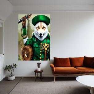 Weißer Fuchs in grünen Kleidern AI Art Poster