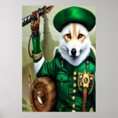 Weißer Fuchs in grünen Kleidern | AI Art Poster (Vorne)