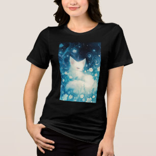 Weißer Fuchs schlummernd in Blumen Tri-Blend Shirt