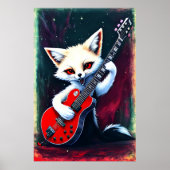 Weißer Fuchs spielt Gitarre | Art der AI Poster (Vorne)