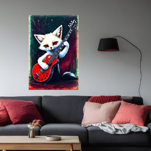 Weißer Fuchs spielt Gitarre Art der AI Poster