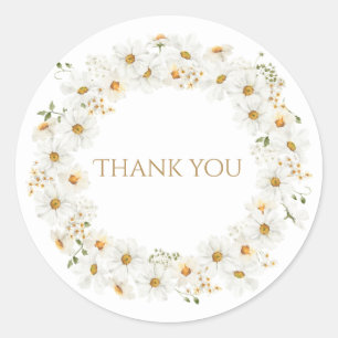 Weißer Gänseblümchen-Kranz Aquarell Danke Runder Aufkleber