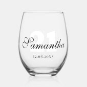 Weißer Geburtstag | Schwarzes Datum Weinglas Ohne Stiel (Vorderseite)