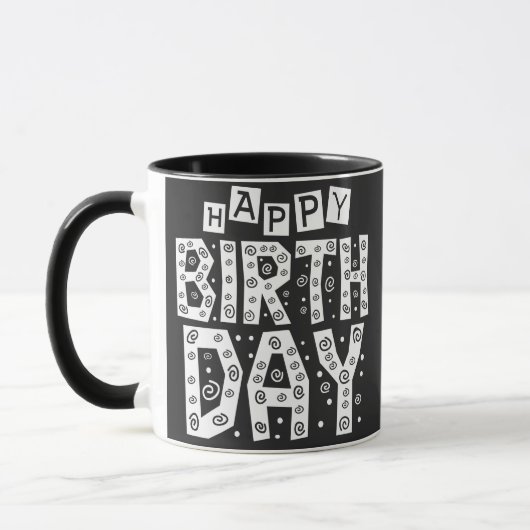 Weißer Geburtstagstypotext Tasse (Links)