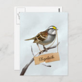 Weißer gedrehter Sparrow-Name Postkarte (Vorne/Hinten)