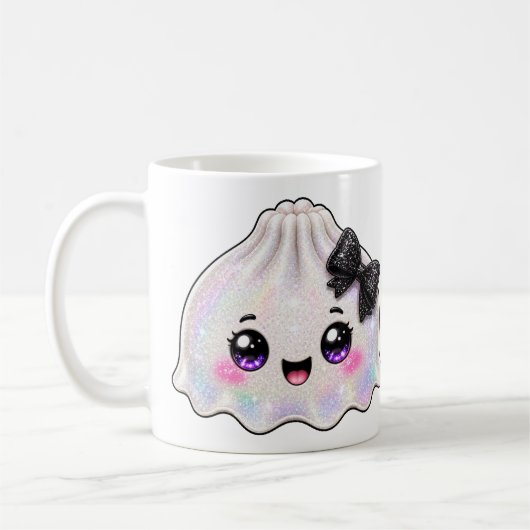 Weißer Geister-Dumpling-Squishy Halloween Schwarz Kaffeetasse (Links)