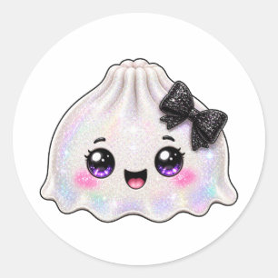 Weißer Geister-Dumpling-Squishy Halloween Schwarz Runder Aufkleber