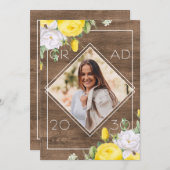 Weißer Gelbrosen Floral Boho Rustikaler Abschluss Ankündigung (Vorne/Hinten)