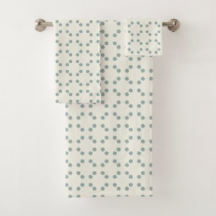 Weißer geometrischer Druck mit grün-blauen Polka-P Badhandtuch Set