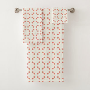 Weißer geometrischer Druck mit roten Polka-Punkten Badhandtuch Set