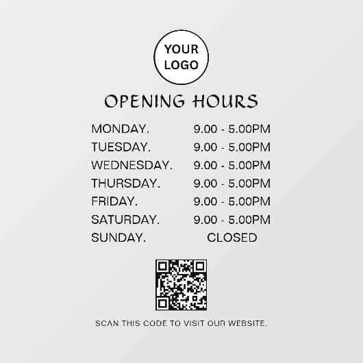 Weißer Geschäftsöffnungszeiten Moderner Schrift Qr Fensteraufkleber (Blatt)