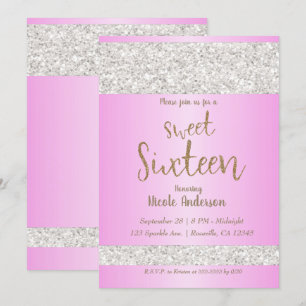 Weißer Glitter Glanz Rosa Sweet 16 Sechzehn Party Einladung