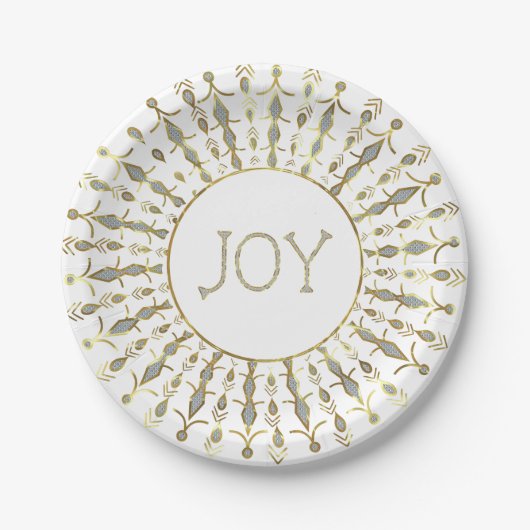 Weißer Glitzer Abstrakt Weihnachten Schneeflocken Pappteller (Vorderseite)