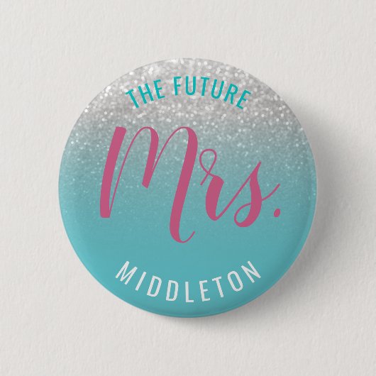 Weißer Glitzer auf aquamarinem Blau mit Rosa Button (Vorderseite)