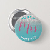 Weißer Glitzer auf aquamarinem Blau mit Rosa Button (Vorne & Hinten)