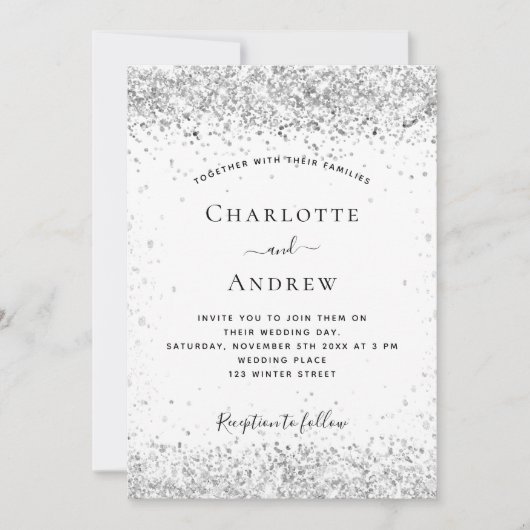 Weißer Glitzer Einladung (Vorderseite)