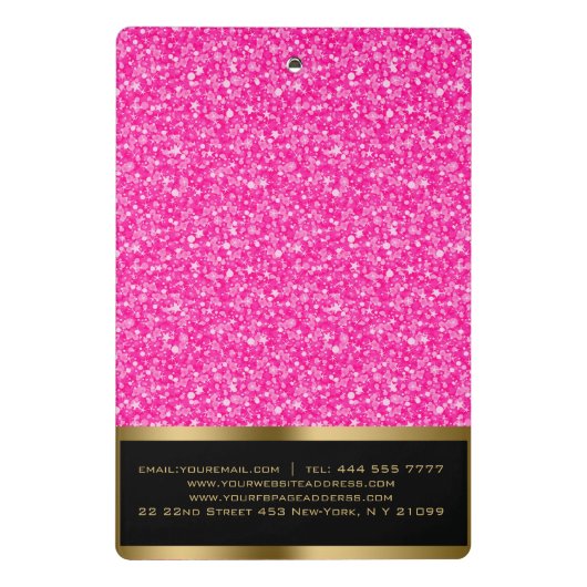 Weißer Glitzer, glänzend, rosa und weiß Mini Klemmbrett (Rückseite)