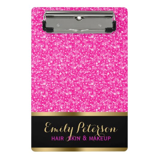 Weißer Glitzer, glänzend, rosa und weiß Mini Klemmbrett (Vorderseite)