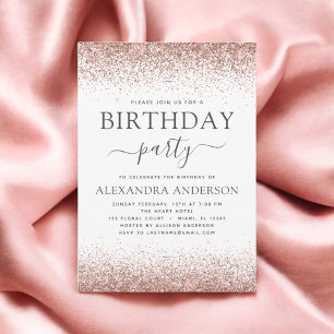 Weißer Glitzer jedes Alters Geburtstag Rosa Rose Einladung