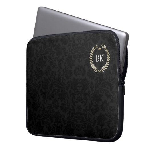 Weißer Glitzer Laure-Kranz-Monogramm Laptopschutzhülle (Vorderseite Links)