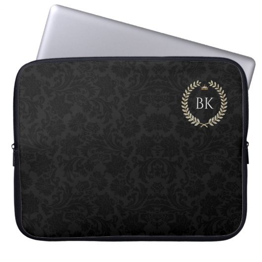Weißer Glitzer Laure-Kranz-Monogramm Laptopschutzhülle (Vorderseite)