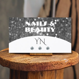 Weißer Glitzer mit Silberglätte Diamanten Monogram Visitenkarte