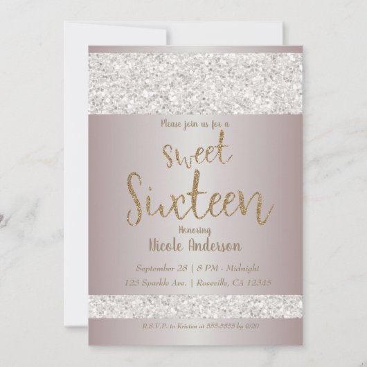 Weißer Glitzer Sparkle Blush Pink Sweet 16 Sechzeh Einladung (Vorderseite)