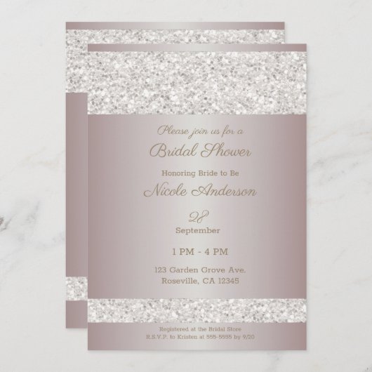 Weißer Glitzer Sparklover Rosa Brautparty Einladung (Vorne/Hinten)