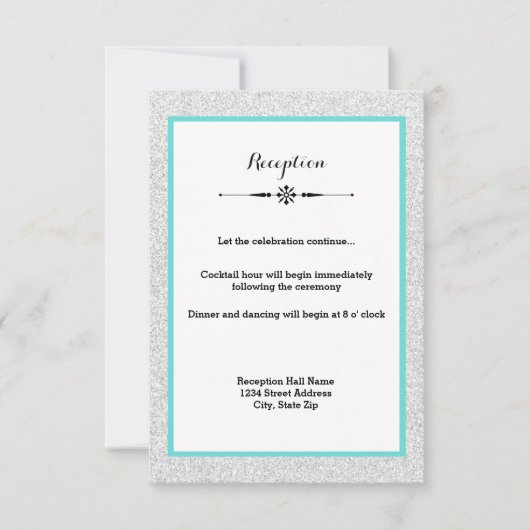 Weißer Glitzer und Aquamariner Rahmen - Empfang Ei Einladung (Vorderseite)