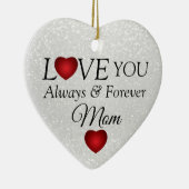 Weißer Glitzer und Rotes Herz Keramik Ornament (Rechts)