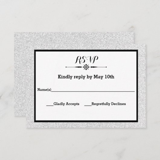 Weißer Glitzer und Schwarzer Rahmen - UAWG-Antwort RSVP Karte (Vorne/Hinten)