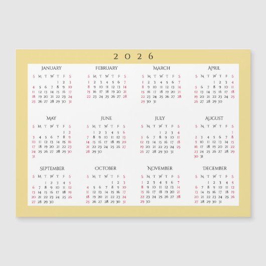 Weißer Gold 2026 Jahreskalender Magnet (Vorderseite)