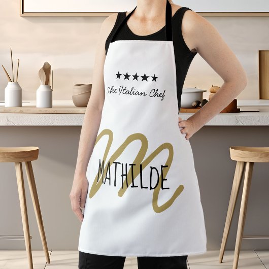Weißer Gold Chef Monogram Moderner Name Schürze